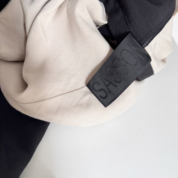 Kedem Sasson Colorblock Black Beige Linen Oversized Caftan Maxi Dress OS - Picture 7 of 8